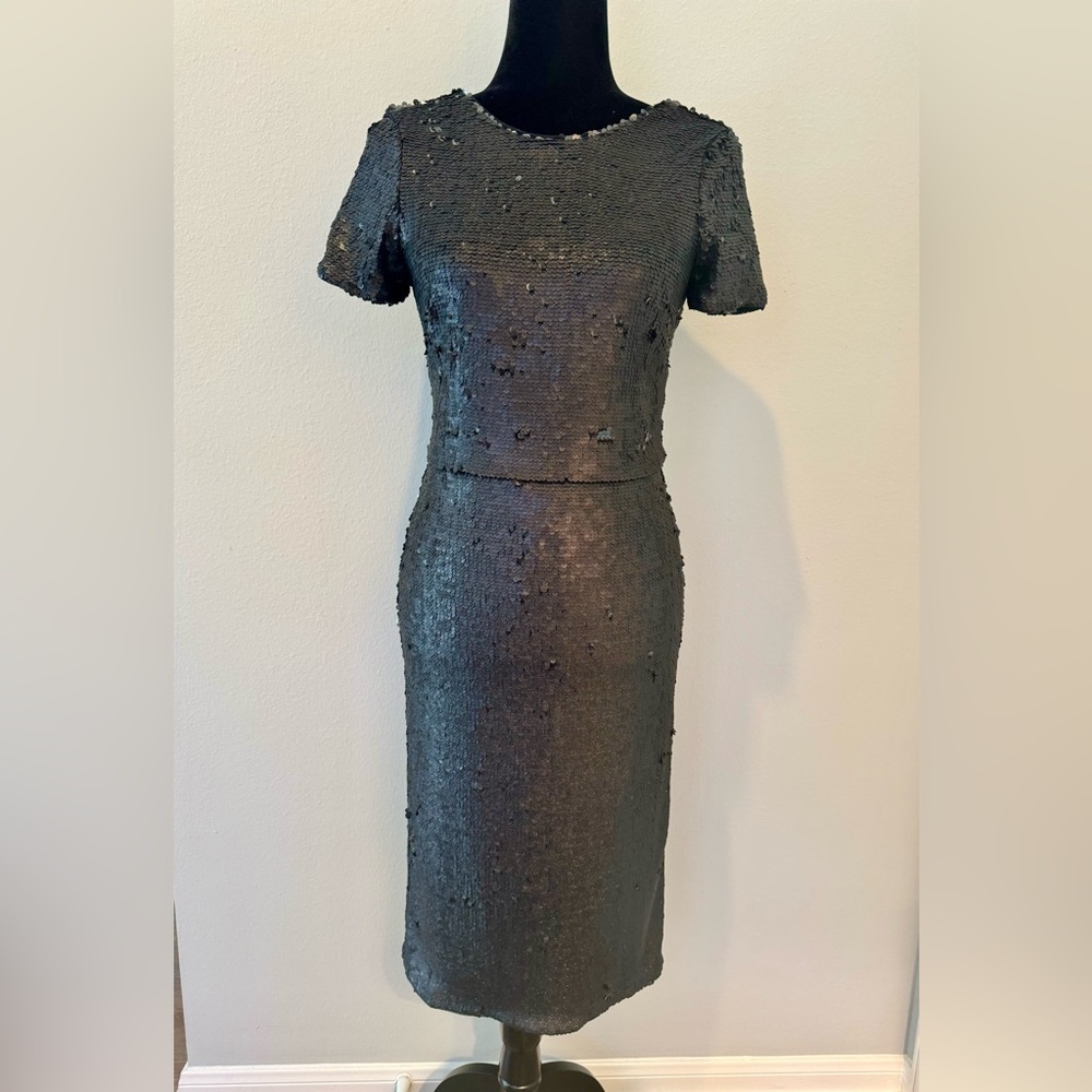 BCBG Maxazria Sequin Stretch Black Cocktail Formal Short Sleeve Dress Size S
